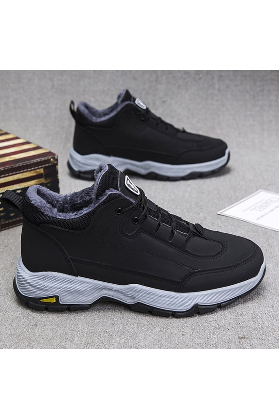 Men's Winter Warm -Like PU Lining High-Top Sneakers - Non-Slip Rubber Sole, Low-Top/Low-Cut (Adjustable) Traction Tires, Lace-Up Cold Weather Shoes for Ice & Snow, Casual & (Black)