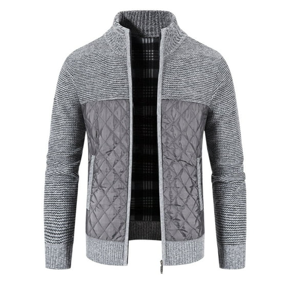 Men's Winter Warm Padded Jacket with Knitted Trim Casual Cardigan Sweater Coat Stylish Comfortable Outdoor Wear Workwear Men's Trench Coat Plus Size Winter Cardigan for Men