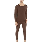 Men's Winter Warm Pajamas Suit Double-sided Non Marking Brushed Seamless Wear-resistant Clothes Trousers Long Sleeves Round Neck Shirt/Shirt Set