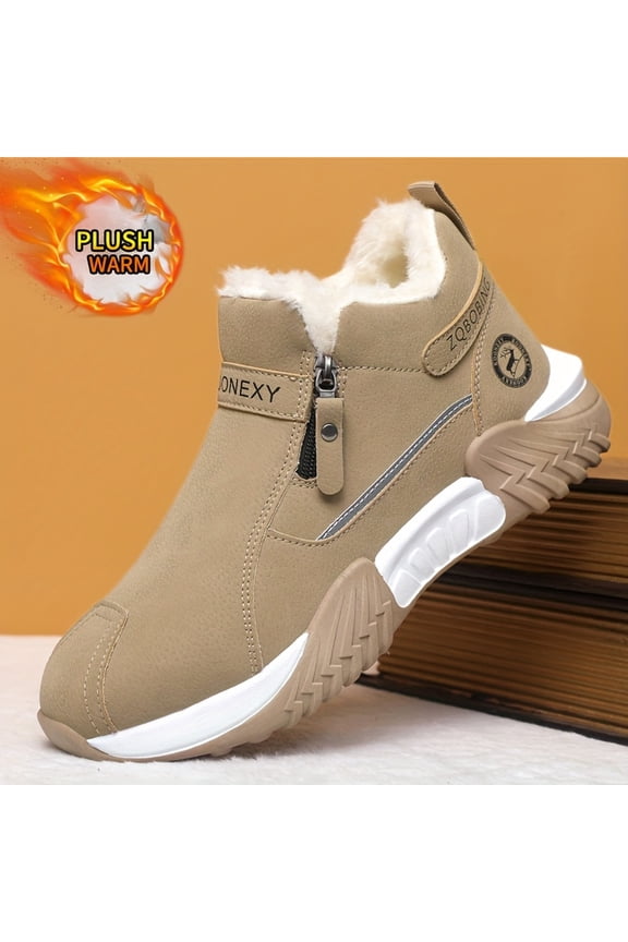 Men's Winter Warm Snow Boots - Slip-Resistant Traction Tread, Ankle Boots with Zipper Closure, Beige/Black/Gray/ - Cold Weather Hiking, Hunting, Work Boots - Durable Pvc Sole For Ice & Snow