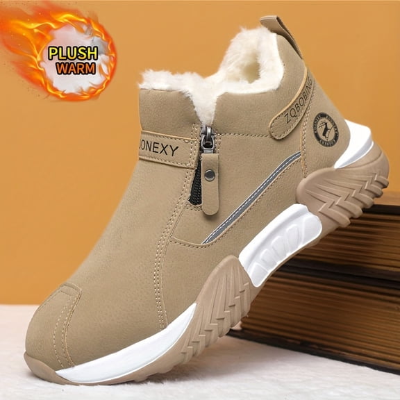 Men's Winter Warm Snow Boots - Slip-Resistant Traction Tread, Ankle Boots with Zipper Closure, Beige/Black/Gray/ - Cold Weather Hiking, Hunting, Work Boots - Durable Pvc Sole For Ice & Snow