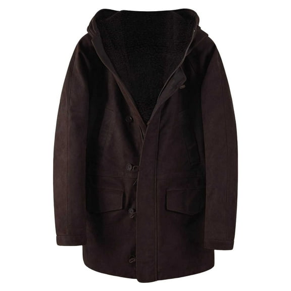 Men's Winter Warm Suede Lined Trench Coat Windbreaker Hooded Jacket For Big And Tall With Thick Button Zip Closure