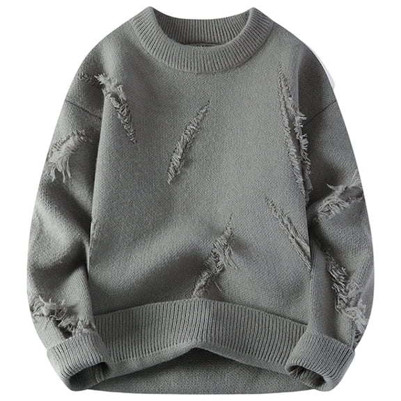 Men's Winter Warm Thickened Knitwear Casual Loose Pullover Sweater Coat With Distressed Design For Autumn And Cool Weather Men Casual Dress Sweater Long Sleeve Hoodie Mens Long Hooded Sweatshirt