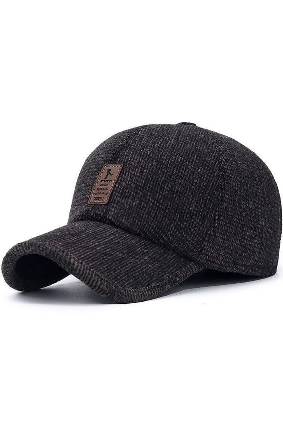 Men's Winter Warm Wool Woolen Tweed Peaked Baseball Cap Hat with Fold Earmuffs Warmer Coffee