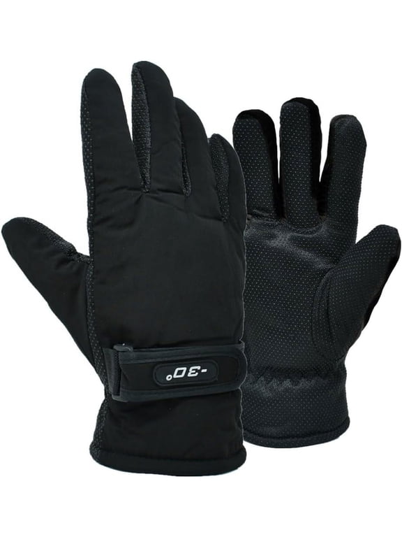 Men's Winter Water Resistant Easy Grip Fleece Thermal Skiing Work Gloves Mittens Black