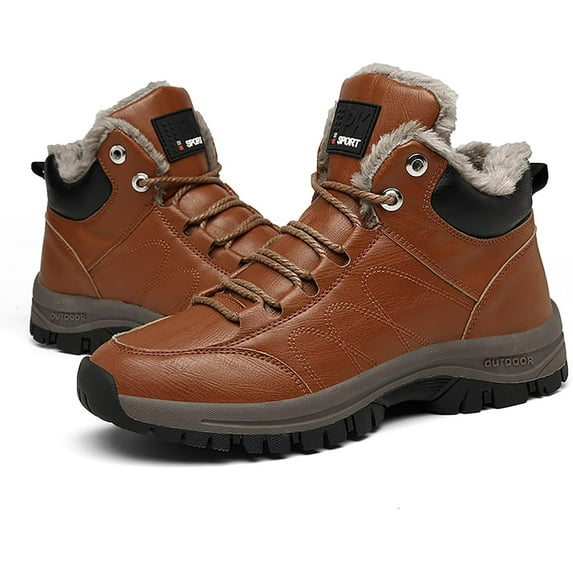 Men's Winter Waterproof Outdoor Snow Boots Casual Lace-Up Warm Fur Lined Trekking Ankle Booties Comfort Anti Slip Lightweight Backpacking Hiking Short Booties