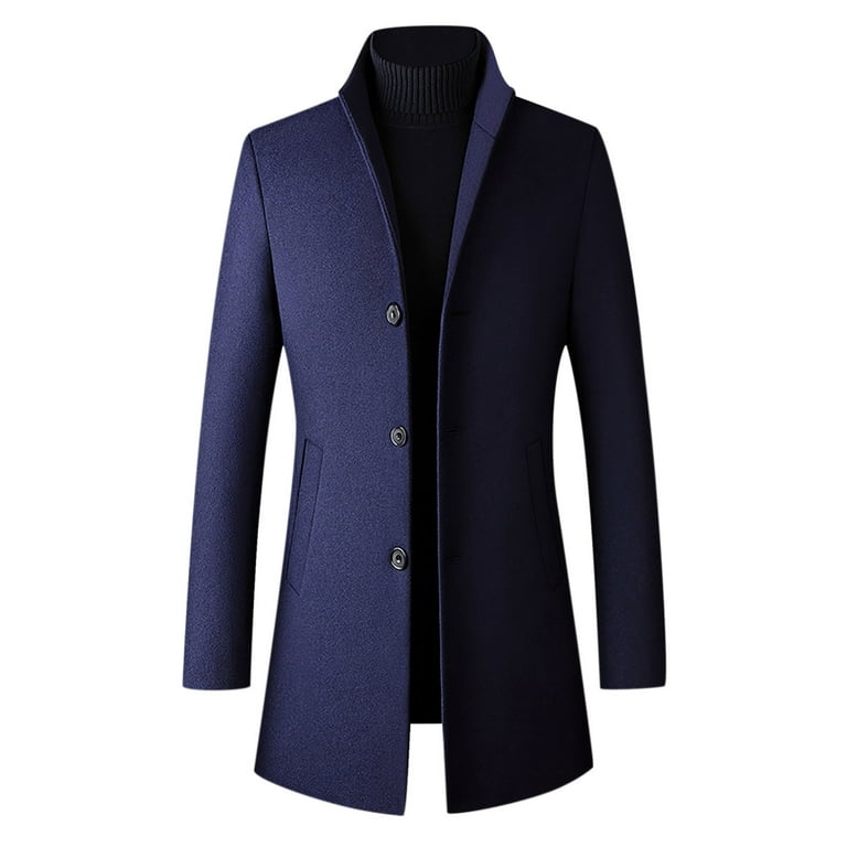 Men Blue Long Overcoat, Winter Long Jacket, Windbreak Coat