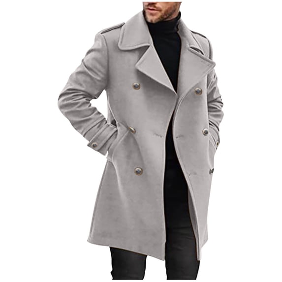 Men's Winter Wool Peacoat Double Breasted Slim Fit Warm Overcoat Trench Long Outwear with Buttons Gray XXL