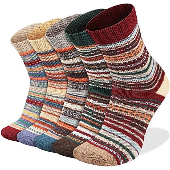 Men's Winter Wool Socks Thermal Warm Soft Crew Socks (5 Pairs)