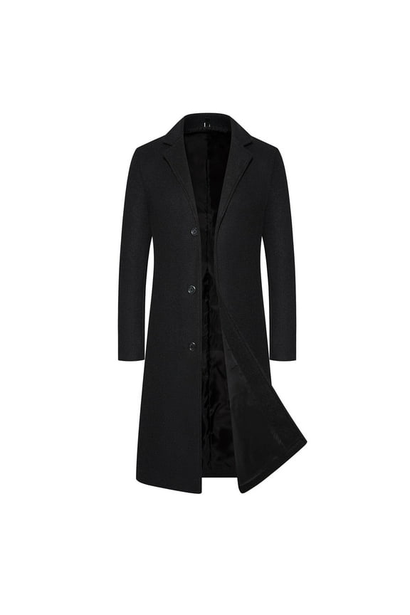 Men's Winter Wool Trench Coat Long Thick Warm Anorak Solid Color Outerwear for Autumn Windproof Casual Style