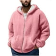 thumbnail image 1 of Men's Winter Zipper Hooded Fleece Sweatshirt With Patch Pocket Casual Jacket for Cold Weather Outdoor Activities and Daily Wear with Warm and Soft Material,Pink,3XL, 1 of 4