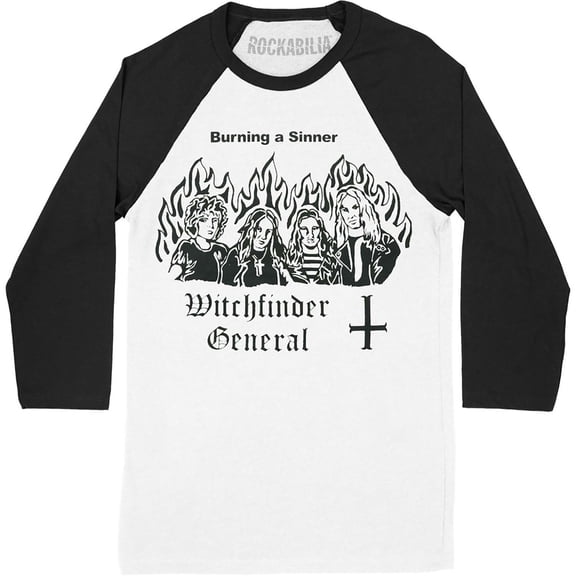 Men's Witchfinder General (Band) Burn a Witch Raglan Baseball Jersey Large Black