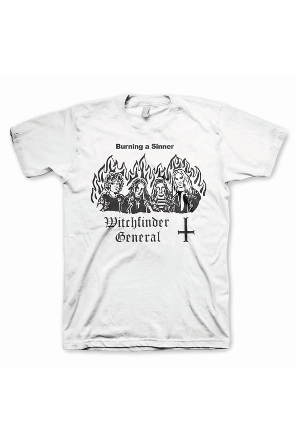 Men's Witchfinder General (Band) Burn a Witch T-shirt Large White