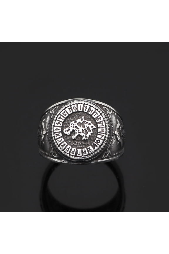 Men's Wolf Head Ring Titanium Steel Vintage Animal Zodiac Biker Ring Travel Memorial Gift Steel Ring for Men Size 9 10 11 12 and 13