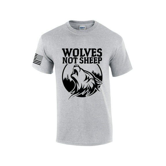 Men's Wolves Not Sheep Howling Wolf Head Patriotic American Flag Sleeve T-shirt-Sports Grey-xl