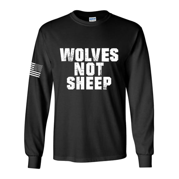 Men's Wolves Not Sheep Patriotic American Flag Long Sleeve T-shirt Graphic Tee Graphic Tee-Black-xxxl
