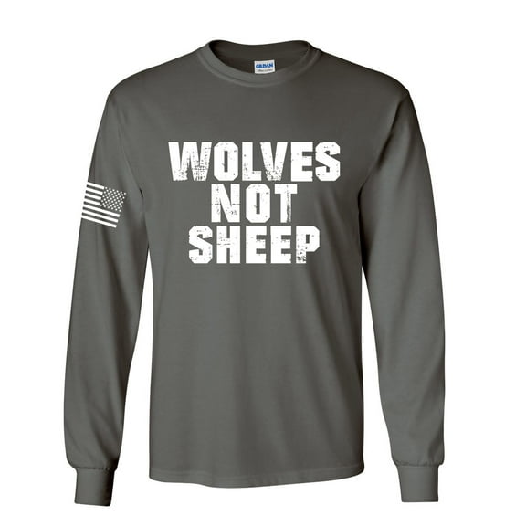 Men's Wolves Not Sheep Patriotic American Flag Long Sleeve T-shirt Graphic Tee Graphic Tee-Charcoal-xxxl