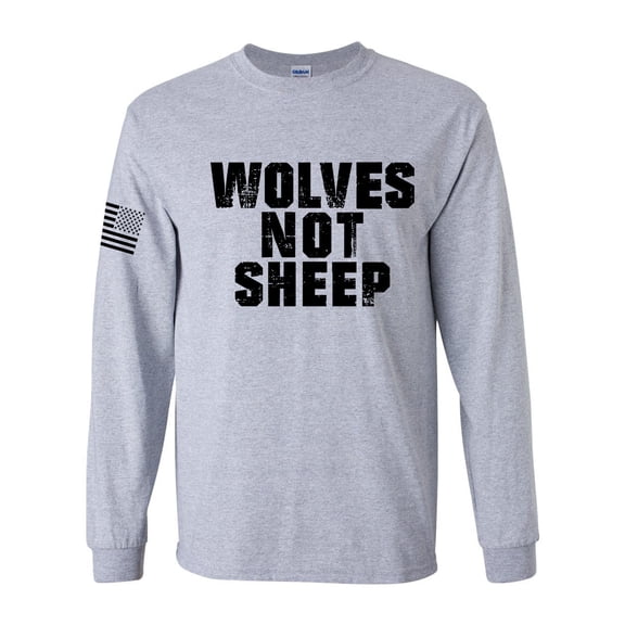 Men's Wolves Not Sheep Patriotic American Flag Long Sleeve T-shirt Graphic Tee Graphic Tee-Sports Grey-small