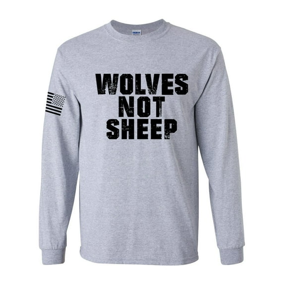 Men's Wolves Not Sheep Patriotic American Flag Long Sleeve T-shirt Graphic Tee Graphic Tee-Sports Grey-small