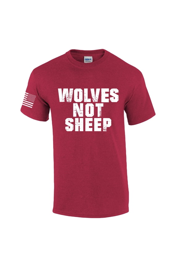 Men's Wolves Not Sheep Patriotic American Flag Sleeve T-shirt-Antique Cherry-xxxl