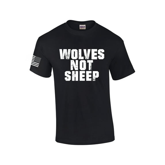 Men's Wolves Not Sheep Patriotic American Flag Sleeve T-shirt-Black-small