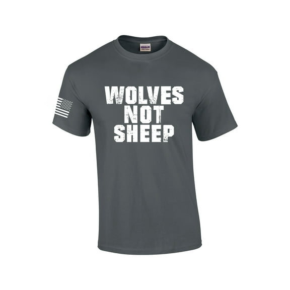 Men's Wolves Not Sheep Patriotic American Flag Sleeve T-shirt-Charcoal-small