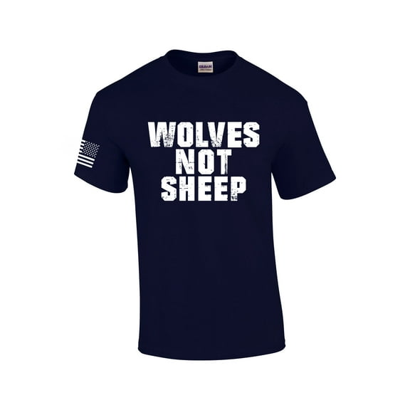 Men's Wolves Not Sheep Patriotic American Flag Sleeve T-shirt-Navy-xxxl