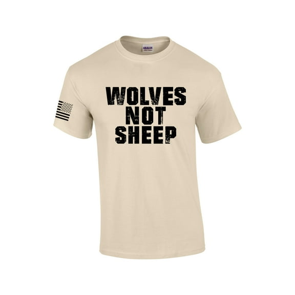 Men's Wolves Not Sheep Patriotic American Flag Sleeve T-shirt-Sand-small