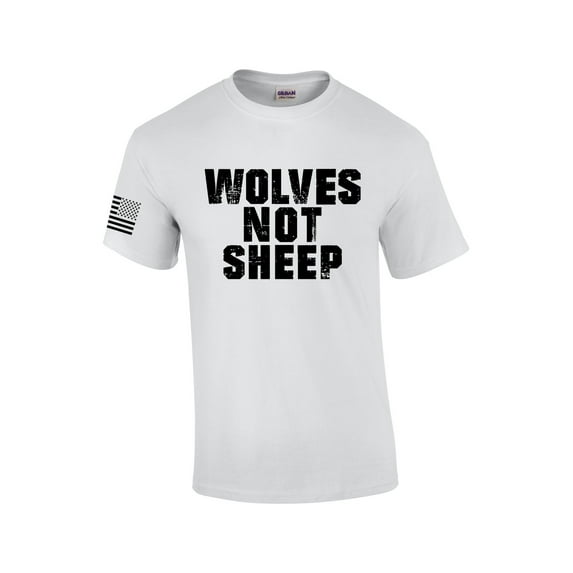 Men's Wolves Not Sheep Patriotic American Flag Sleeve T-shirt-White-xxxl