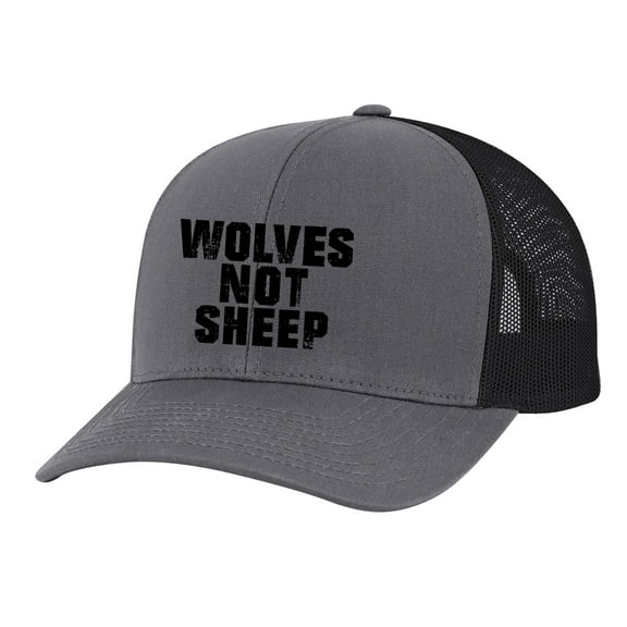 Men's Wolves Not Sheep Patriotic Embroidered Mesh Back Trucker Hat, Charcoal/Black