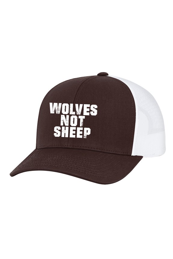 Men's Wolves Not Sheep Patriotic Embroidered Mesh Back Trucker Hat, Maroon/White