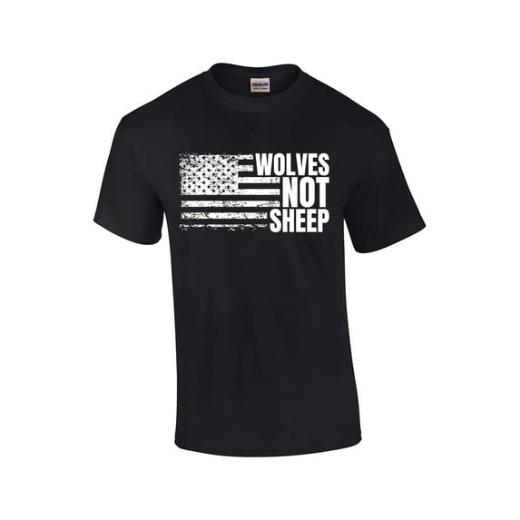 Men's Wolves Not Sheep T-shirt Distressed American Flag Patriotic Flag Sleeve T-Shirt-Black-5xl