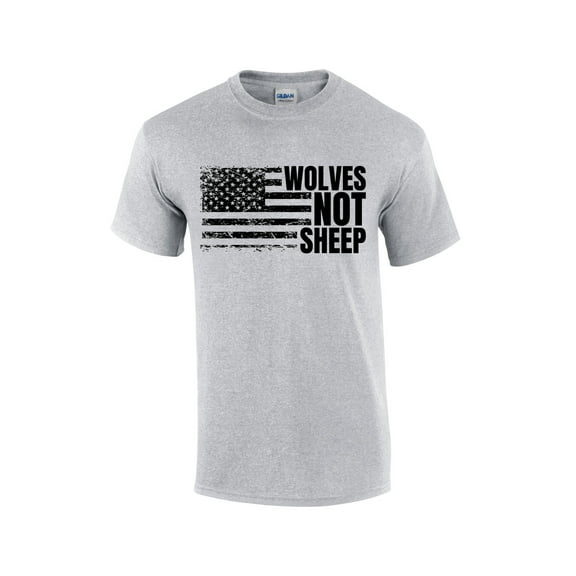 Men's Wolves Not Sheep T-shirt Distressed American Flag Patriotic Flag Sleeve T-Shirt-Sports Grey-xxl