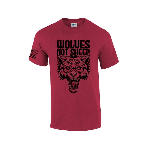 Men's Wolves Not Sheep T-shirt Snarling Wolf Head Patriotic American Flag Sleeve T-Shirt-Antique Cherry-small