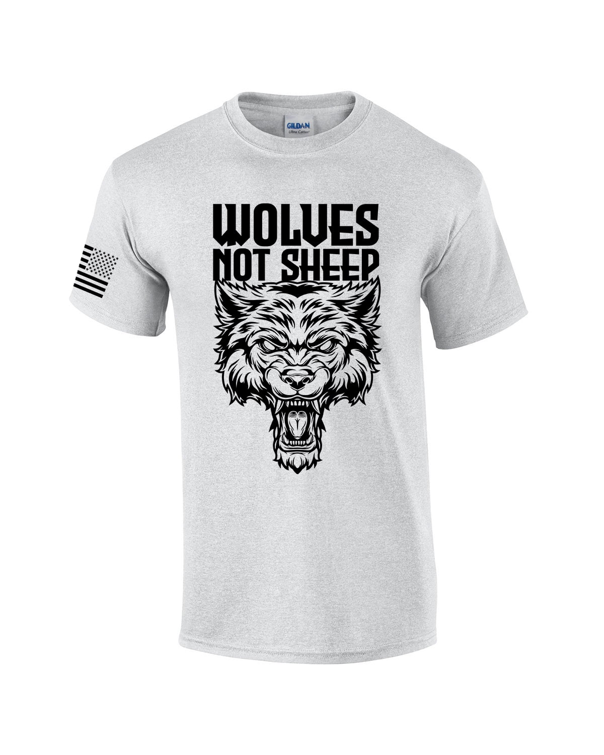 Men's Wolves Not Sheep T-shirt Snarling Wolf Head Patriotic American ...