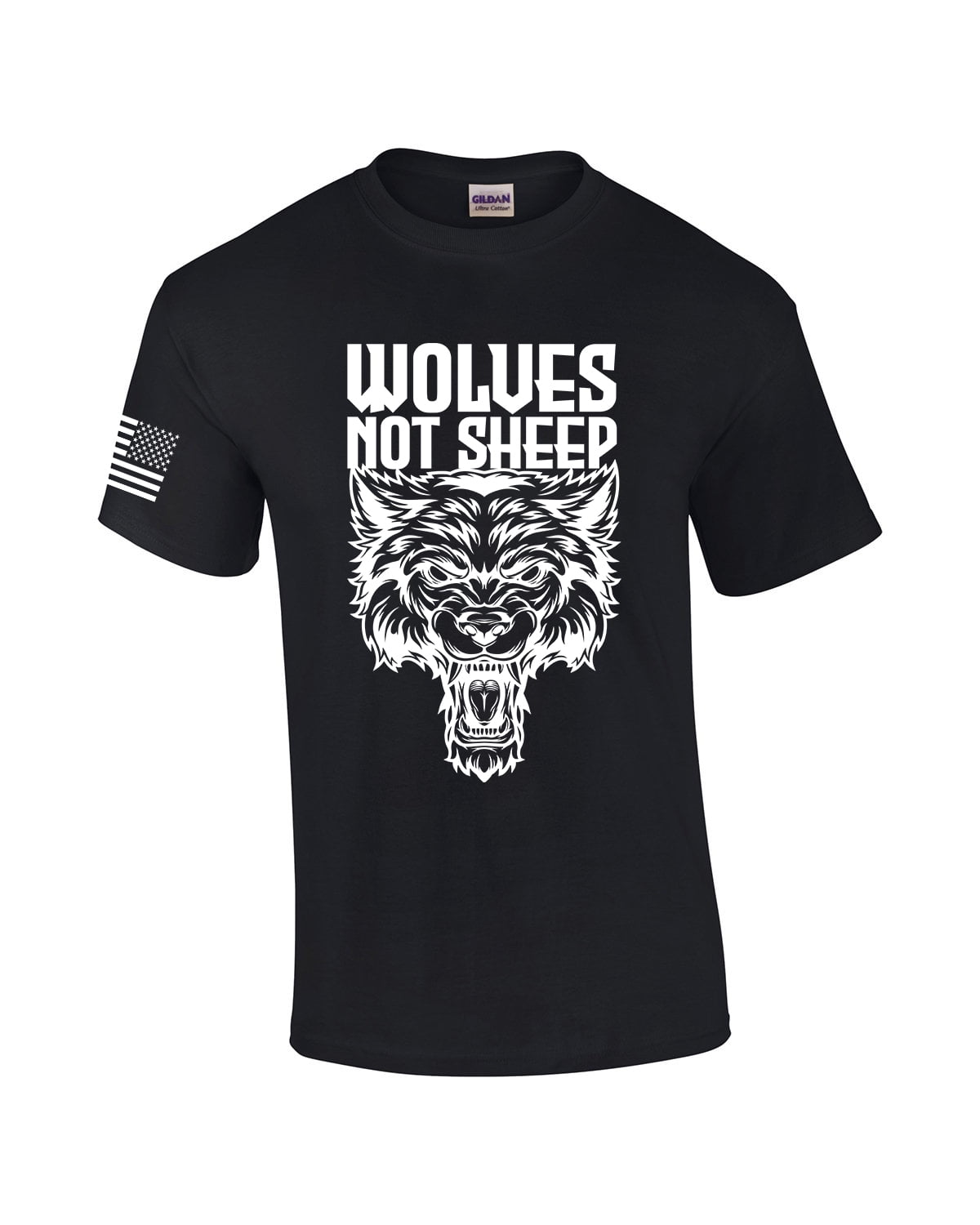 Men's Wolves Not Sheep T-shirt Snarling Wolf Head Patriotic American ...