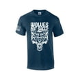 thumbnail image 1 of Men's Wolves Not Sheep T-shirt Snarling Wolf Head Patriotic American Flag Sleeve T-Shirt-Heather Navy-xxl, 1 of 4