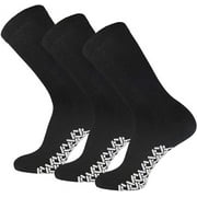 DIAMOND STAR Men's Women Diabetic Loose Top Therapeutic Anti Slip Non Skid Gripper Soft Cotton Full Cushioned Crew Socks (Black - 3 Pairs, Socks Size 9-11, Fit Women's Shoe Size 5-10)