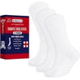 thumbnail image 1 of Diamond Star Unisex Diabetic Loose Top Therapeutic Anti Slip-Non Skid Gripper Soft Cotton Full Cushioned Crew Socks (White - 3 Pairs, Socks Size 13-15, Fit Men's Shoe Size 9-14), 1 of 7