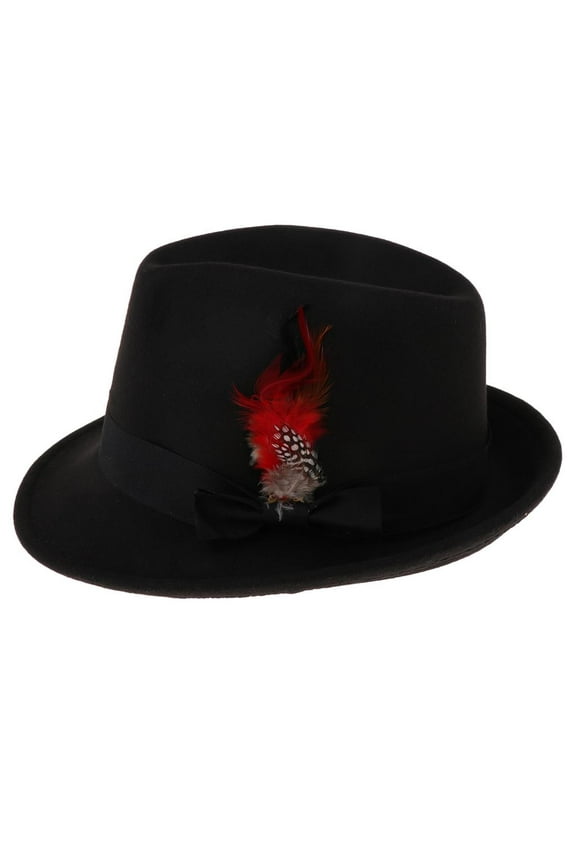 Men's Women' Felt Feather Fedora Hat Vintage Panama Trilby Sun Hat - Black, as described