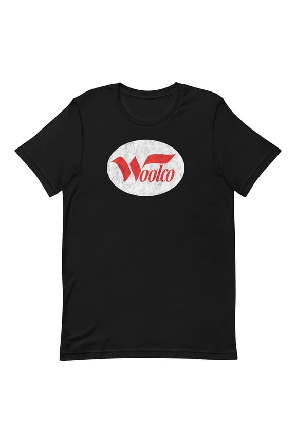 Men's & Women's 180g Heavyweight Cotton T-Shirt - Woolco Vintage Logo Print (Red & White Lettering) - Soft Shrink-Resistant Crew Neck Short Sleeve - Unisex Casual Outdoor Wear for, Camping