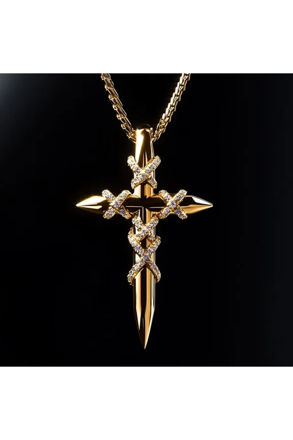 Men's Women's 2Ct Round Cut Lab Created Diamond Cross Pendant in 14k Yellow Gold Plated 1.5 inch pendant