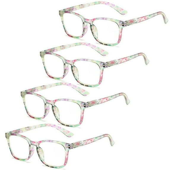 Men's And Women's 4 Pairs of Retro Square Reading Glasses Spring Hinge Green and Pink Presbyopia Glasses Classic Blue Light Blocking Plastic HD Readers +3.00