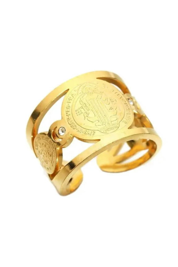 Men's Women's Adjustable Stainless Steel Catholic Exorcist Saint Benedict Ring