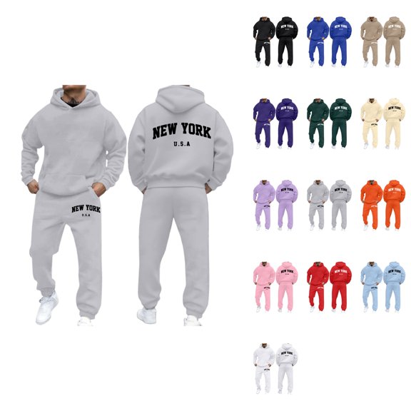 Men's and Women's Autumn Winter Fashion Casual Letter Printed Long Sleeve Hoodie Set, Pullover Sweatshirt with Pockets, Oversized Comfortable Fit