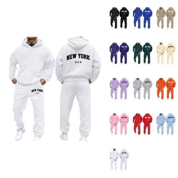 Men's and Women's Autumn Winter Fashion Casual Letter Printed Long Sleeve Hoodie Set, Pullover Sweatshirt with Pockets, Oversized Comfortable Fit