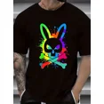 thumbnail image 1 of Men's & Women's Black Neon Glow-in-the-Dark Rabbit Skull & Crossbones Graphic T-Shirt - Breathable Short Sleeve Crew Neck Casual Streetwear, Spring & Party Wear, Comfortable, 1 of 6