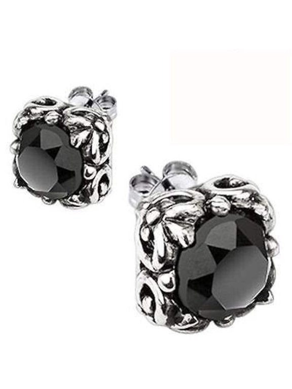 Men's Women's Black Stainless Steel 8 mm Round Cut Black Cz Stud Earrings