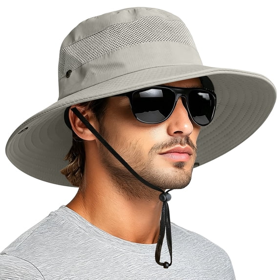 Men's and Women's Breathable Mesh Sun Hat, Wide Brim UV Protection Foldable Bucket Hat for Fishing, Beach Vacation, and Summer Sun Shade, Adjustable Fit-Gray