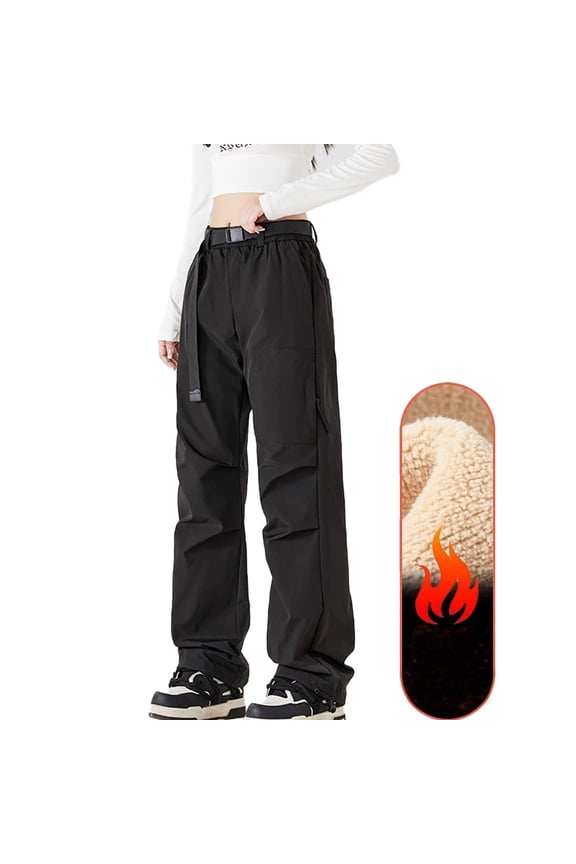 Men's Women's Cargo Pants, Velvet-lined Outdoor Hiking Pants for Winter, Waterproof Windproof Thermal Ski Pants with 6 Zipper Pockets